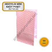 Hediyelik Mini Kağıt Pembe Puantiyeli Poşet 50 Ad