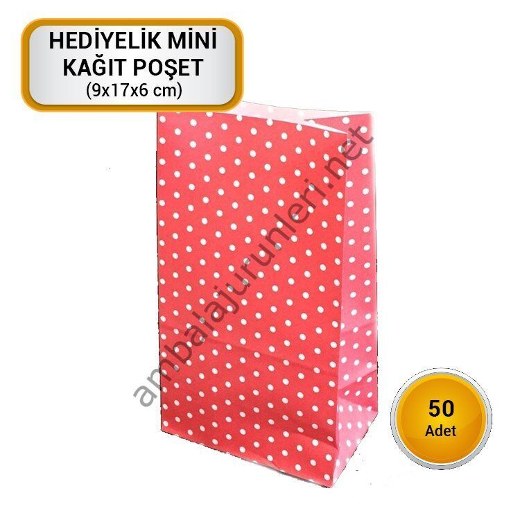 Hediyelik Mini Kağıt Poşet Kırmızı Puantiyeli