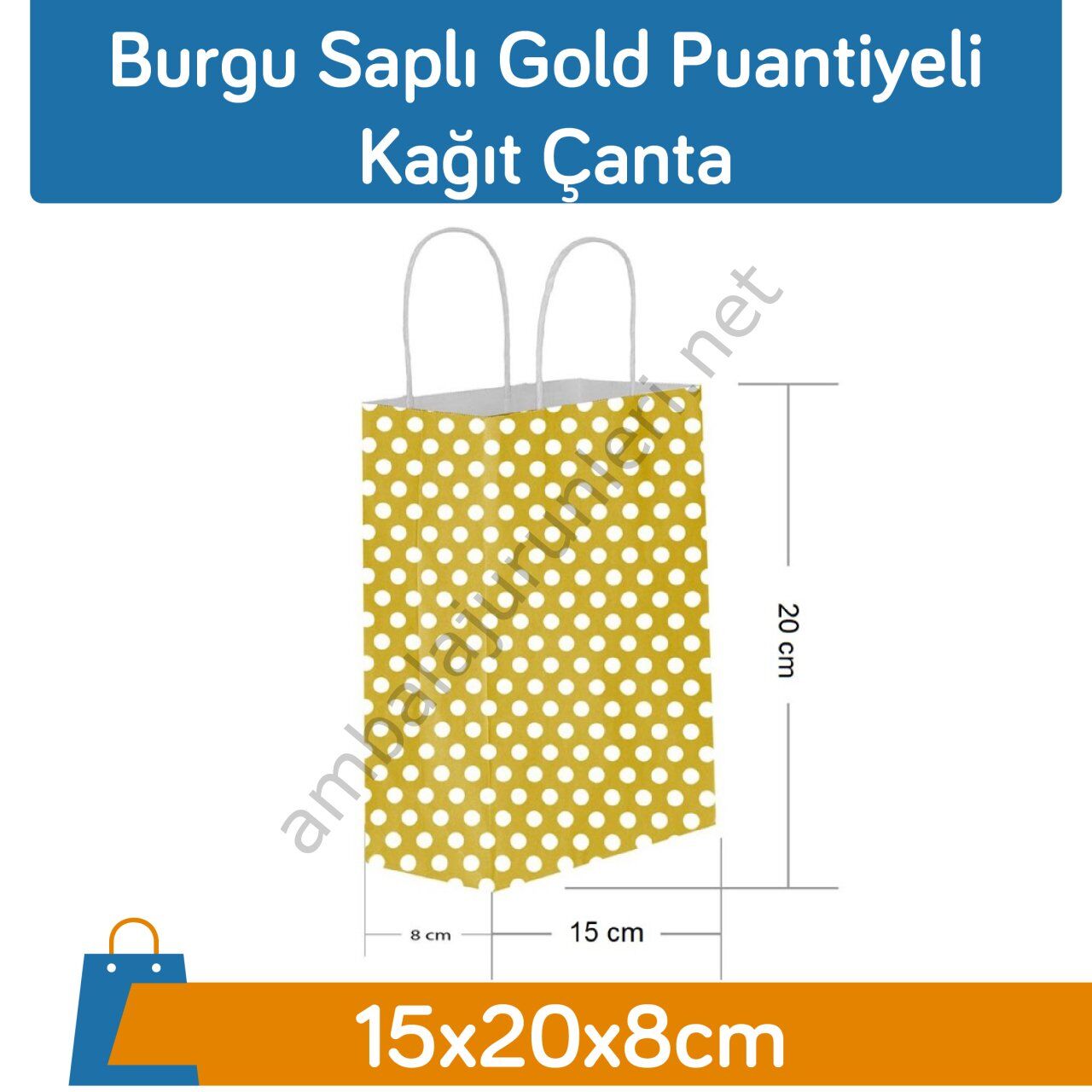 Gold Puantiyeli Kağıt Çanta 15X20X8