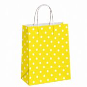 Kraft Burgu Saplı Sarı Puantiyeli Çanta 25x31x12cm