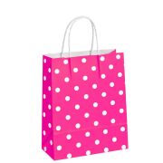 Kraft Burgu Saplı Çanta 18x24x8cm Fuşya Puantiyeli