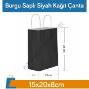 Burgu Saplı Siyah Kağıt Çanta 15x20x8cm