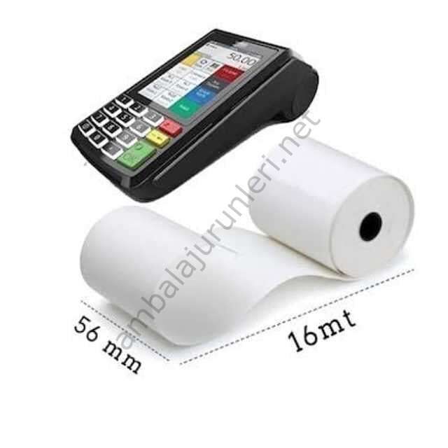 56mm×16mt Termal Yazar Kasa Pos Rulosu (TAM METRAJ 16mt) 10 Adet