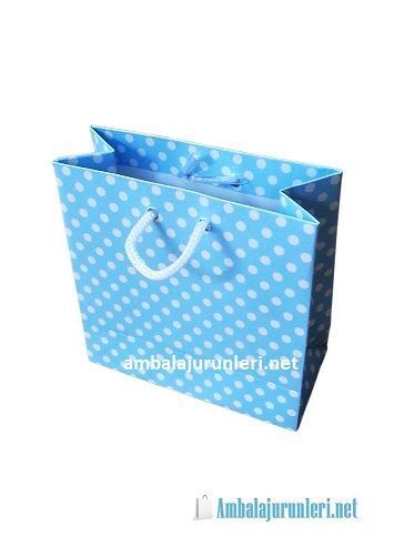 Karton Çanta Mavi Puantiyeli 11*11cm