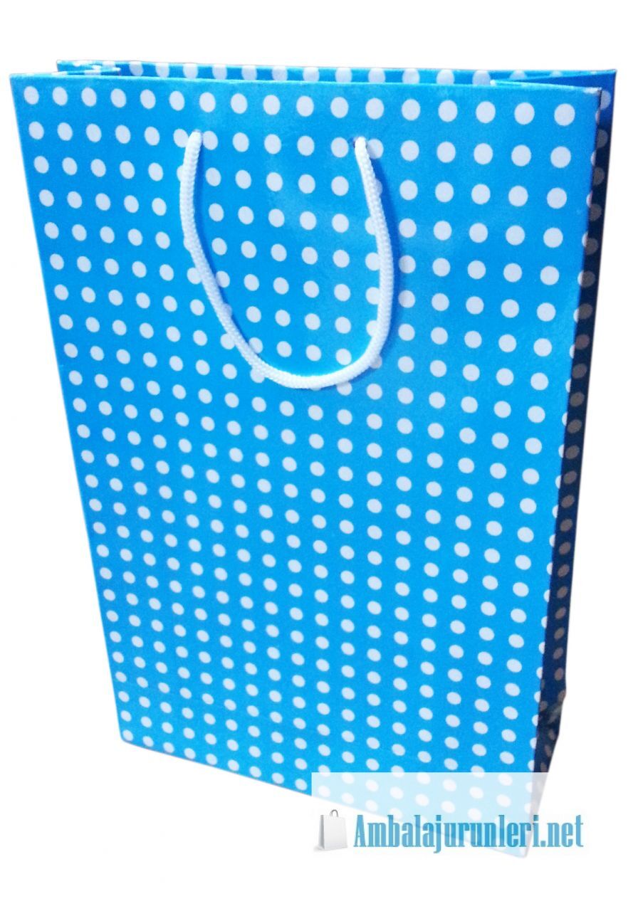 Karton Çanta Mavi Puantiyeli 17*26cm