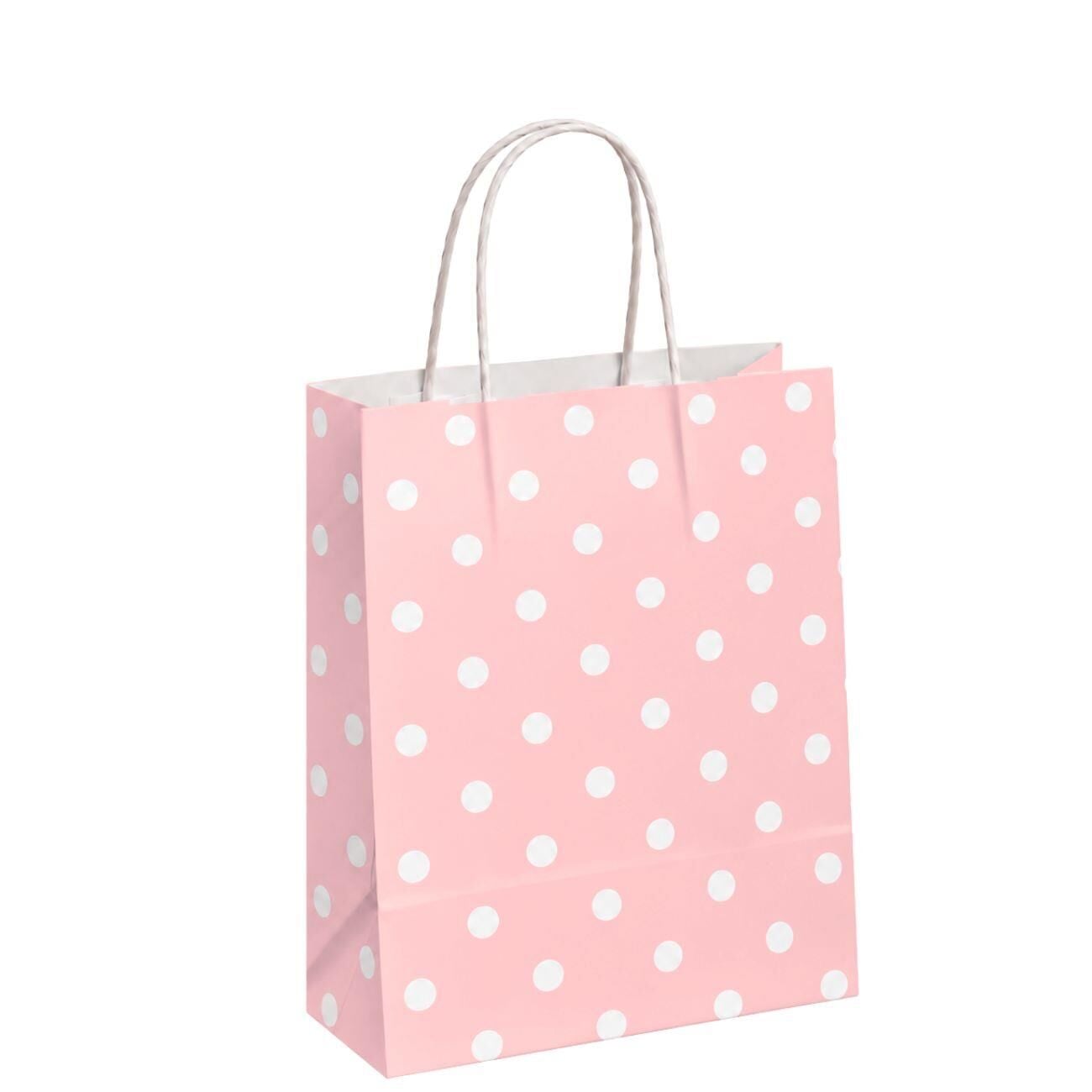 Pembe Puantiyeli Hediyelik Kağıt Torba 18x24x8cm