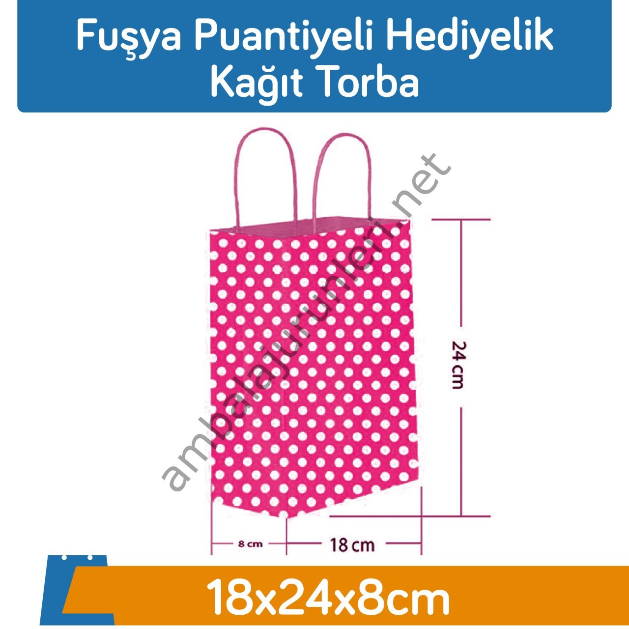 Fuşya Puantiyeli Hediyelik Kağıt Torba 18x24x8cm