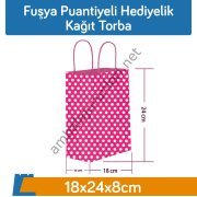 Fuşya Puantiyeli Hediyelik Kağıt Torba 18x24x8cm