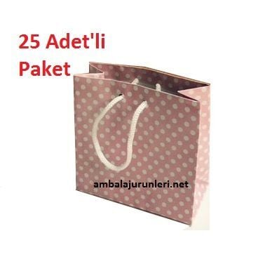 Karton Çanta Pembe Puantiyeli 11*17*4cm  25 adet
