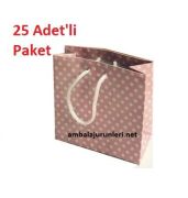 Karton Çanta Pembe Puantiyeli 11*17*4cm  25 adet