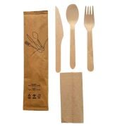Kraft Kağıt Ambalajlı Tahta Çatal Bıçak Kaşık Seti 4'lü