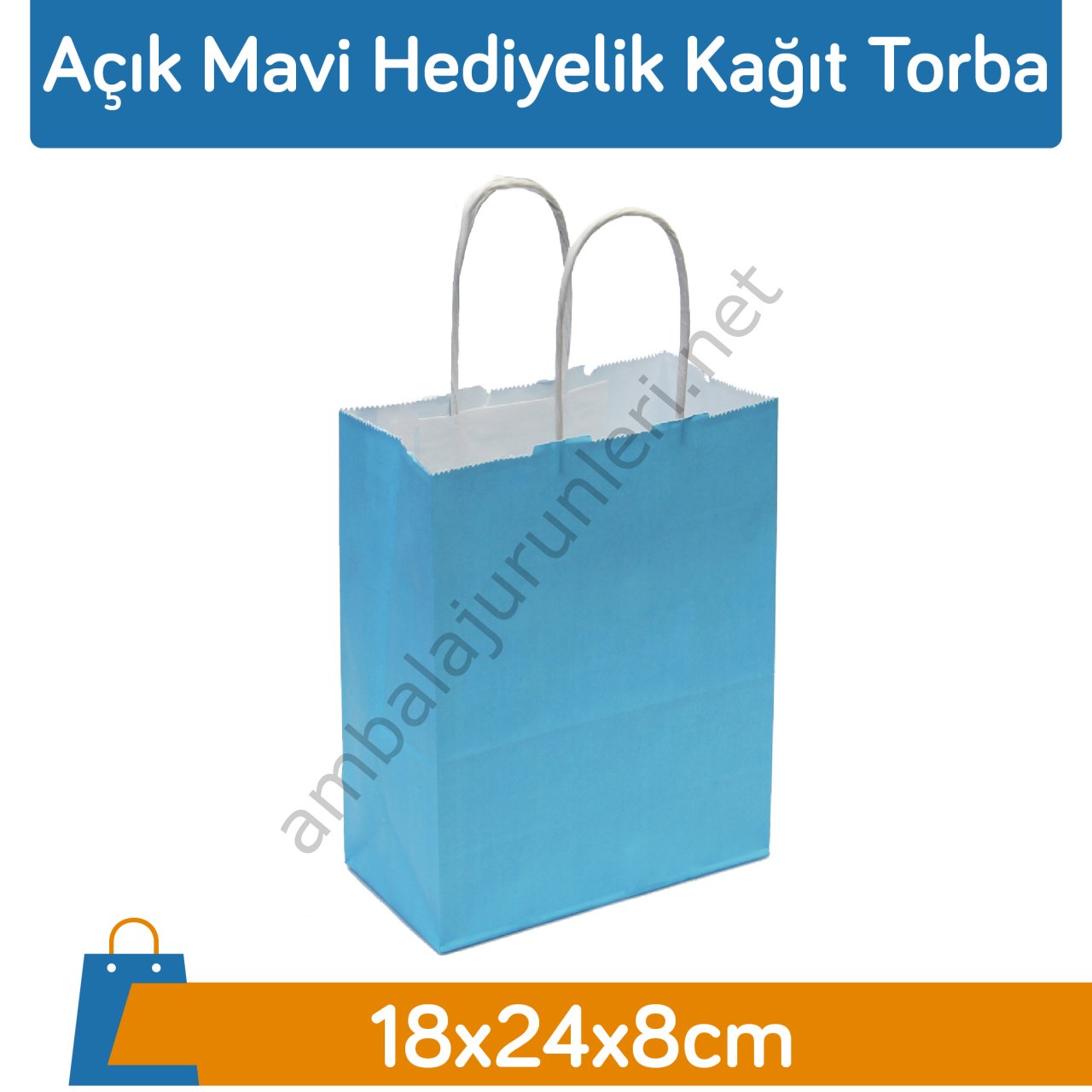 Açık Mavi Hediyelik Kağıt Torba 18x24x8cm