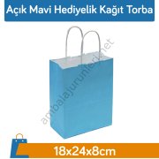 Açık Mavi Hediyelik Kağıt Torba 18x24x8cm