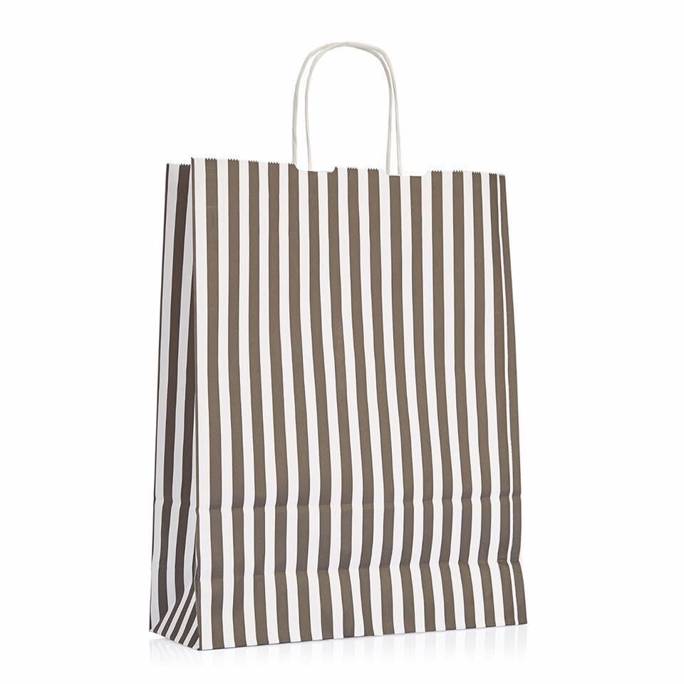 Kraft Burgu Saplı Çanta 32x40x12cm Siyah Çizgili