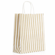 Kraft Burgu Saplı Çanta 32x40x12 Altın Yaldız Çizgili