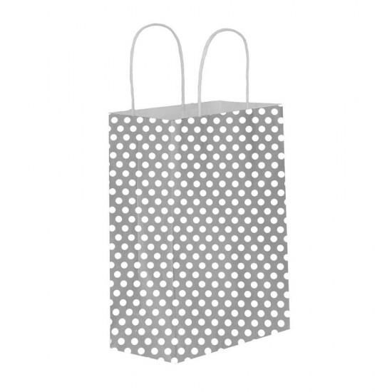 BURGU SAPLI ÇANTA 15X20X8CM GÜMÜŞ PUANTİYELİ 25 adet