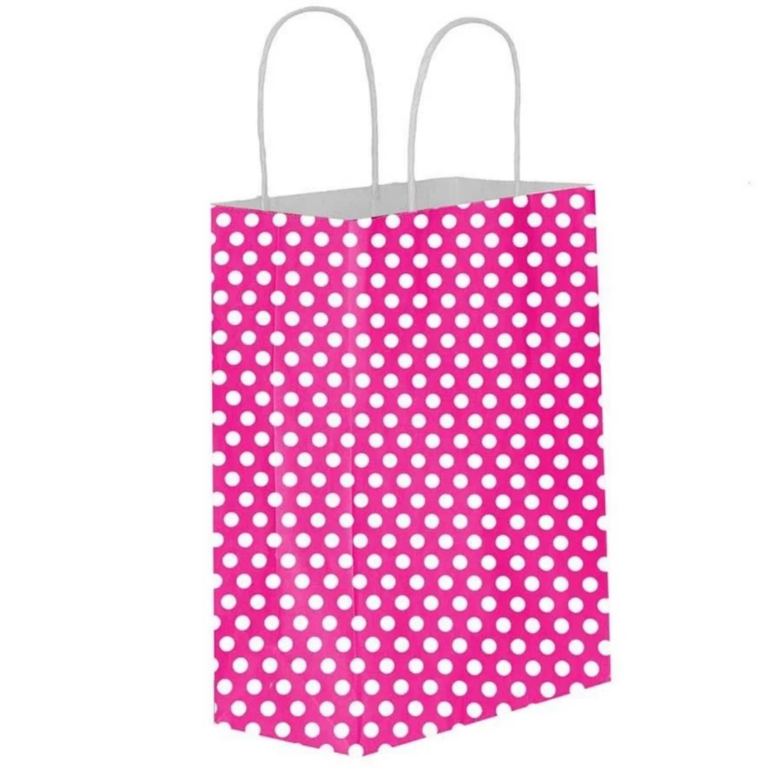 Kraft Burgu Saplı Çanta 32x40x12 Fuşya Puantiye