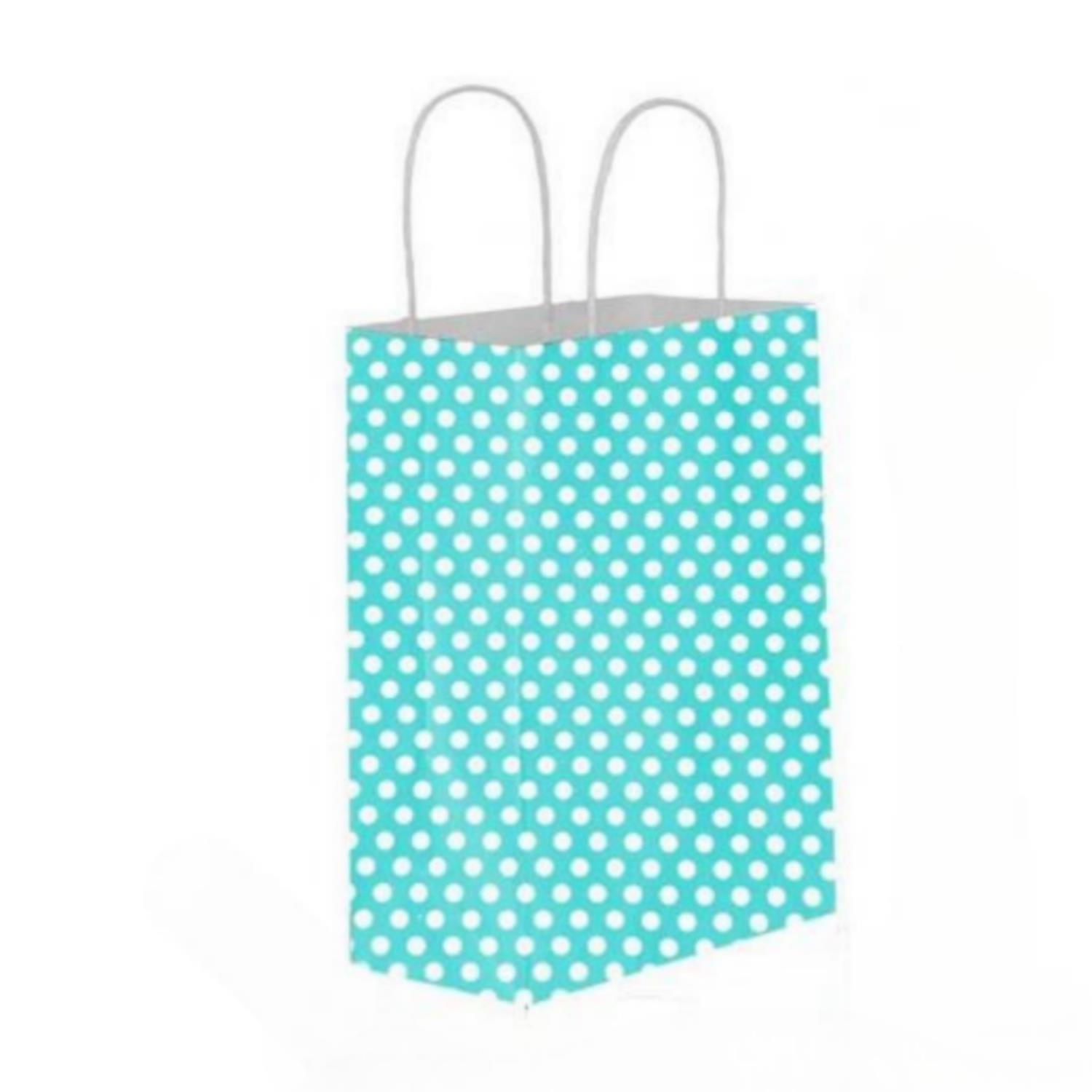 Kraft Burgu Saplı Çanta 25x31x12 Mavi Puantiye