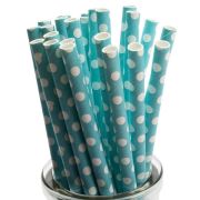 Kağıt Pipet Mavi Puantiyeli 25''li