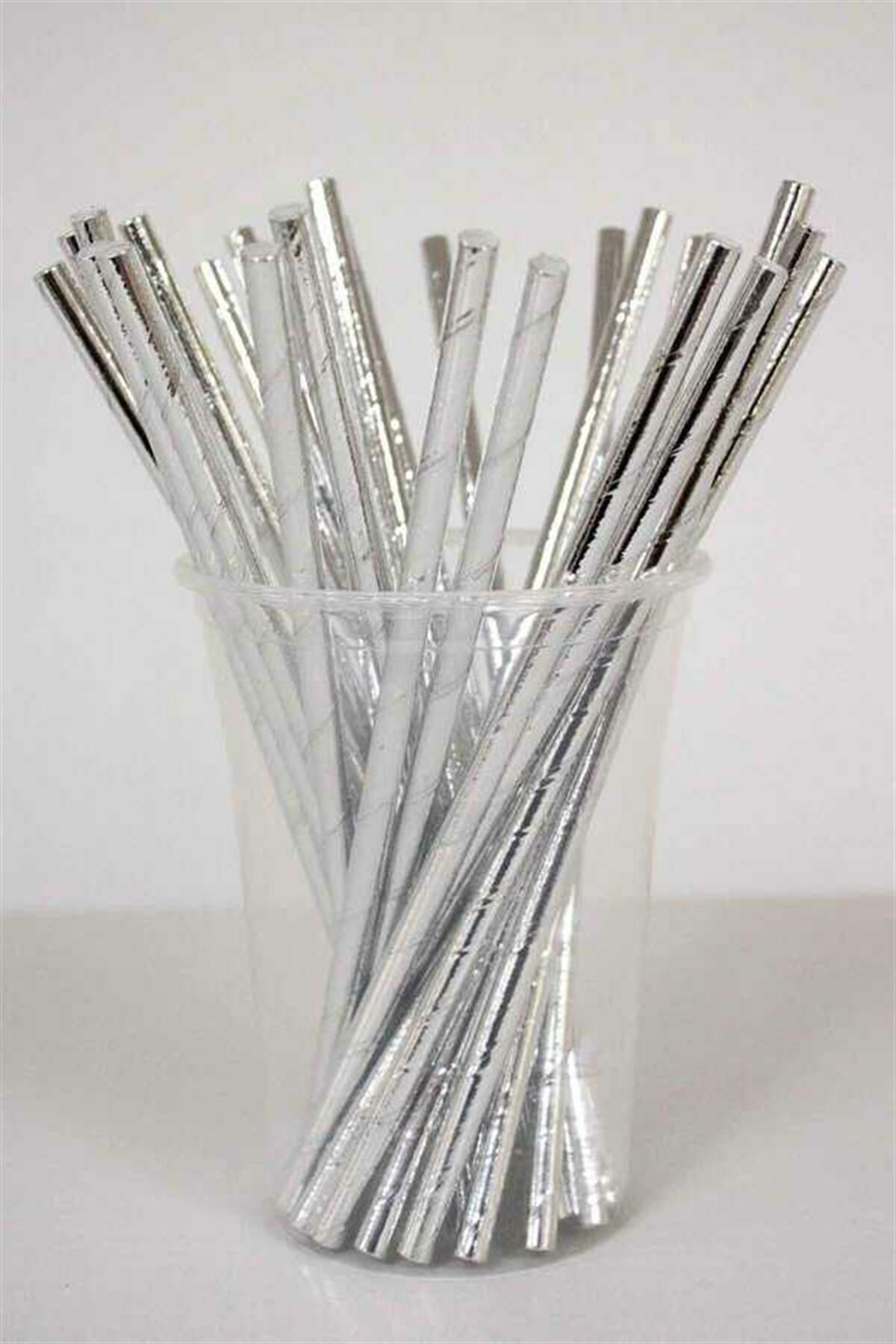 Kağıt Pipet Gümüş 25''li