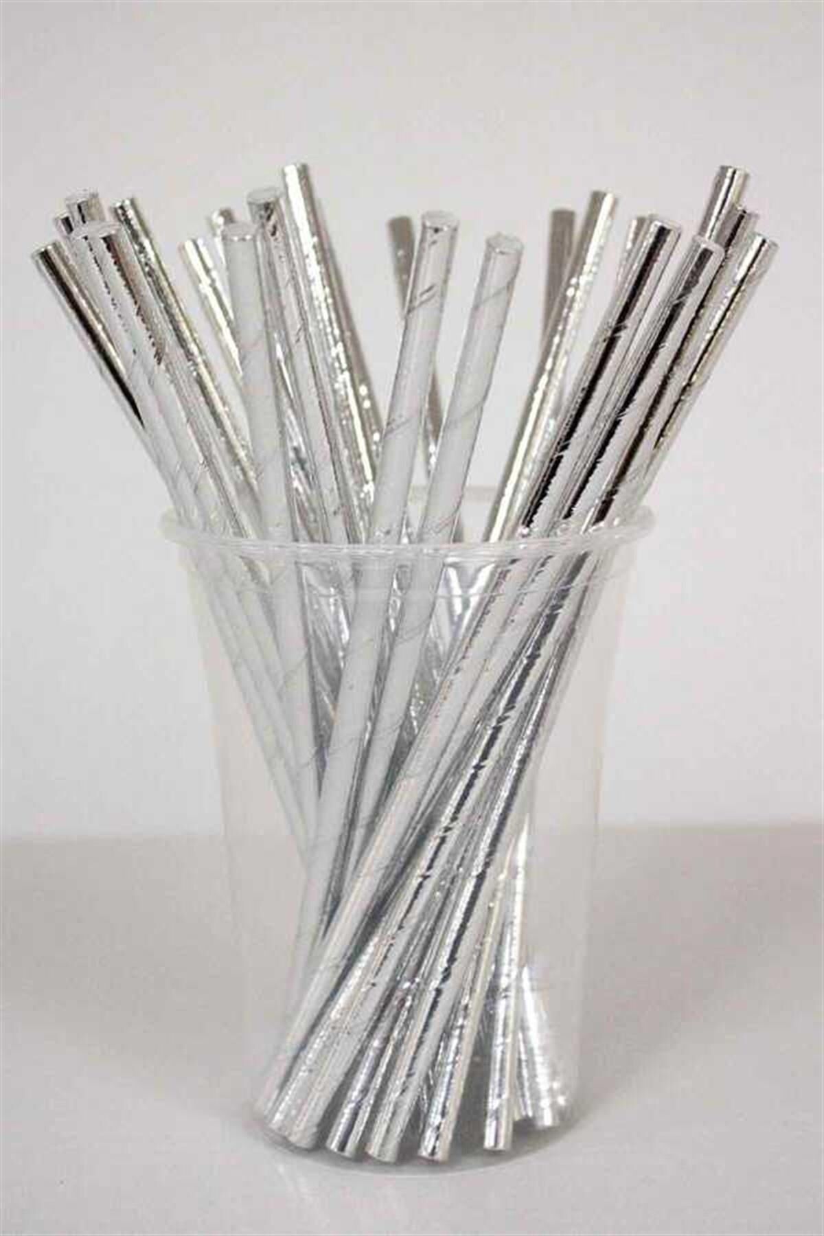 Kağıt Pipet Gümüş 25''li