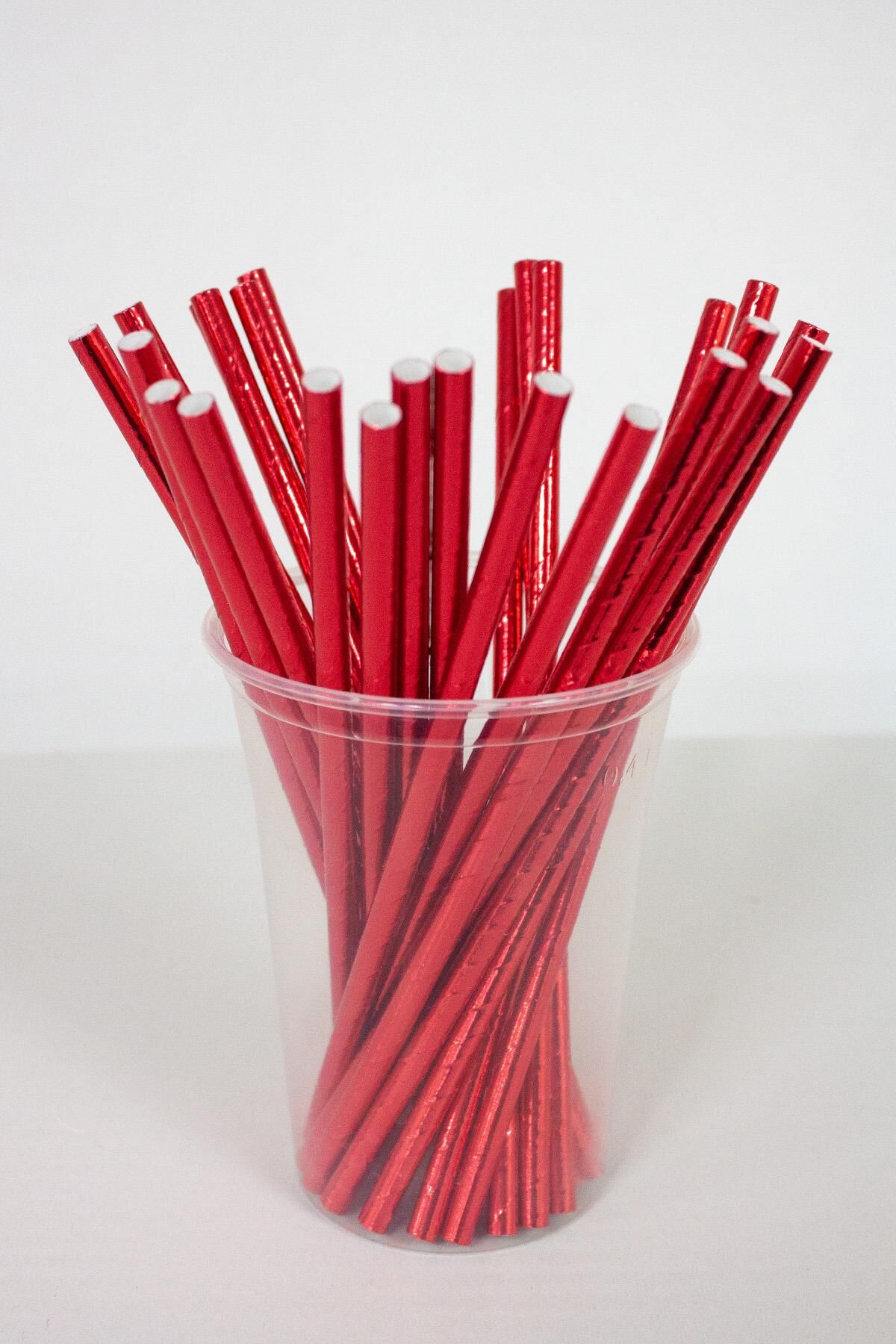 Kağıt Pipet Metalize Kırmızı 25''li