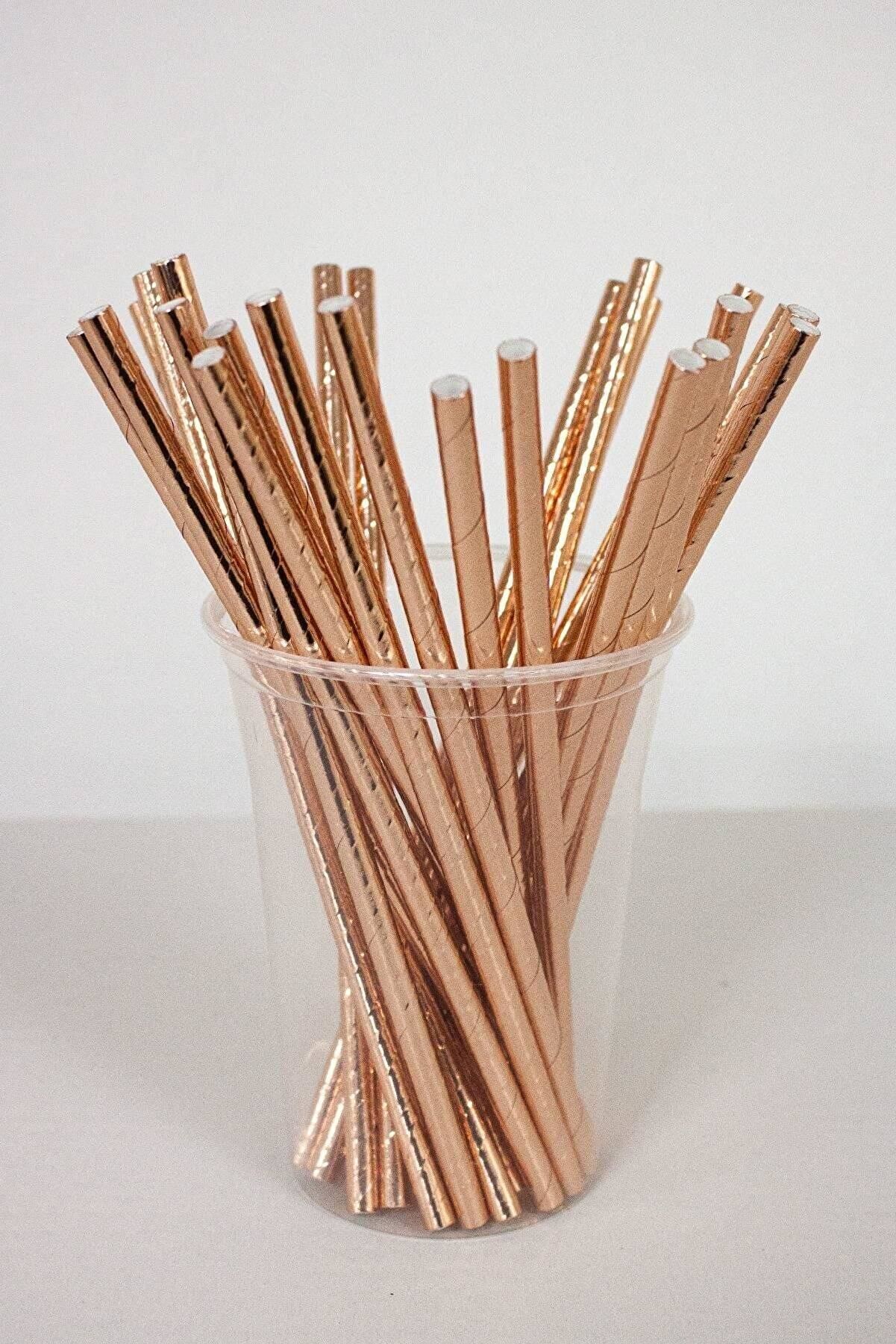 Kağıt Pipet Metalize Bakır 25 adet