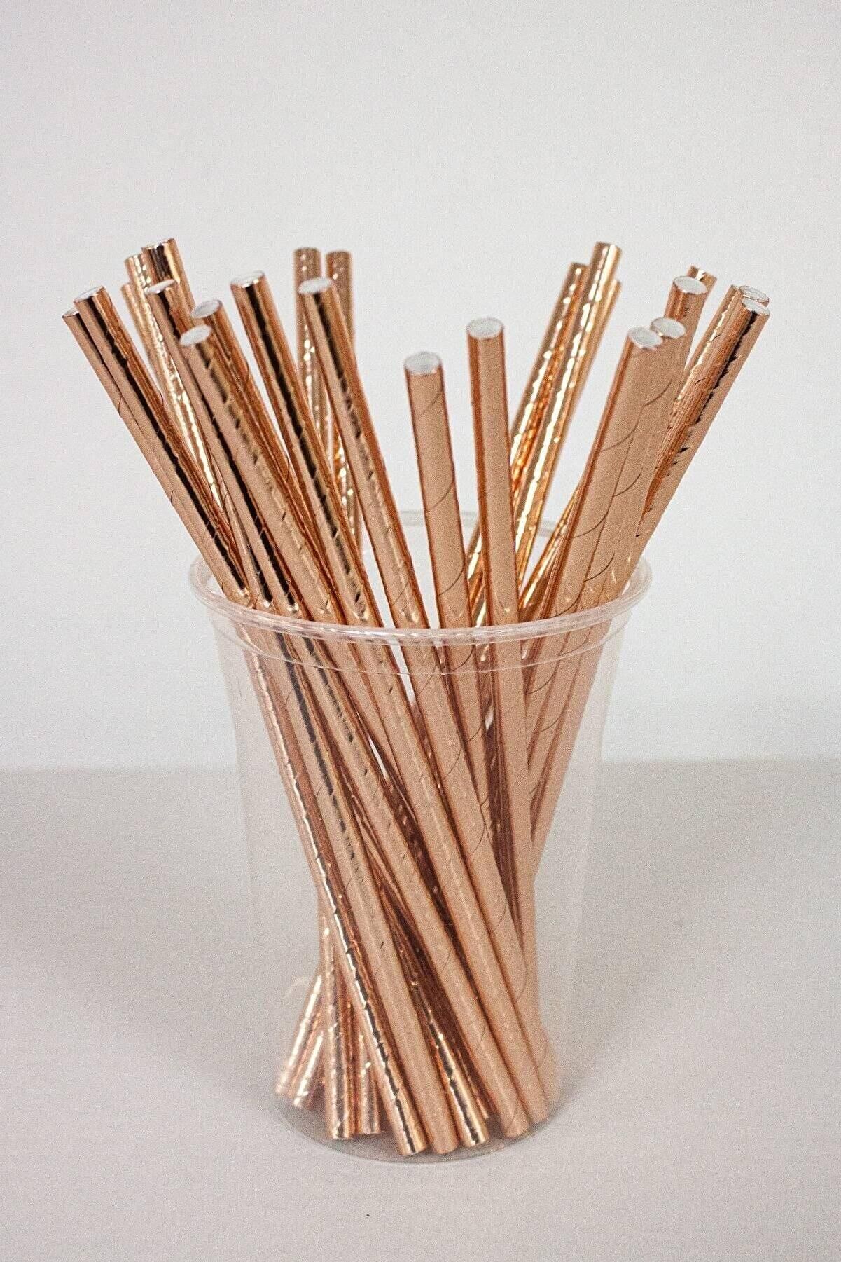 Kağıt Pipet Metalize Bakır 25 adet