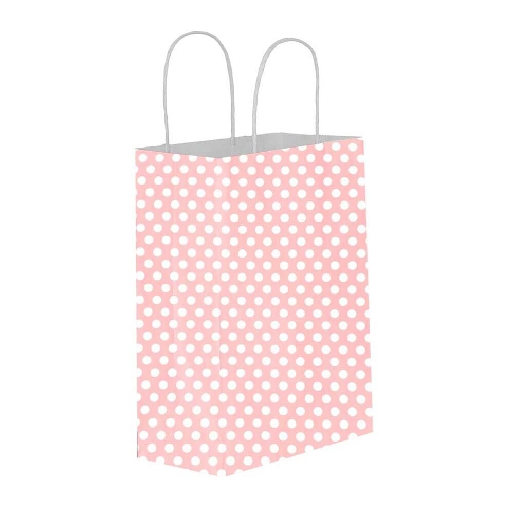 Kraft Burgu Saplı Çanta 12x25x31 Pembe Puantiye