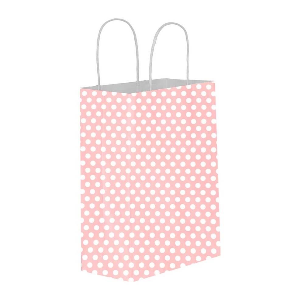Kraft Burgu Saplı Çanta 12x25x31 Pembe Puantiye
