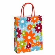 Kraft Burgu Saplı Çanta Renkli Çiçek Desenli 19x24x10cm