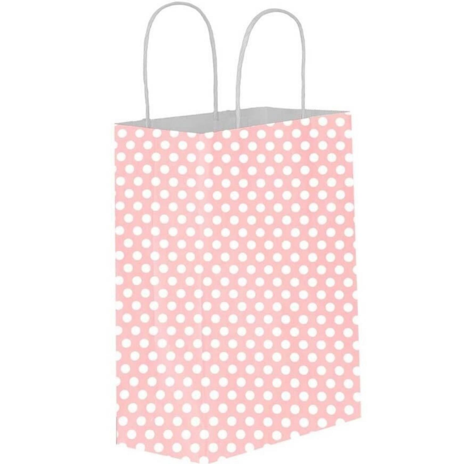 Kraft Burgu Saplı Pembe Puantiyeli Çanta 32x40x12cm