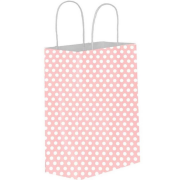 Kraft Burgu Saplı Pembe Puantiyeli Çanta 32x40x12cm